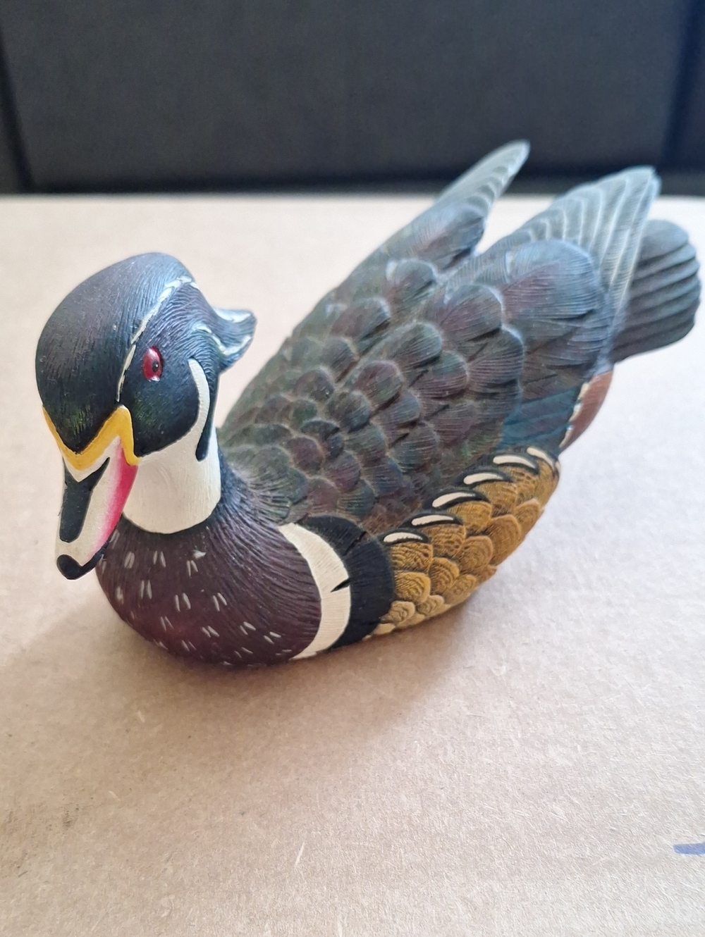 Heritage Hand-Painted Wood Duck Figurine in Green, Brown, Gold, White